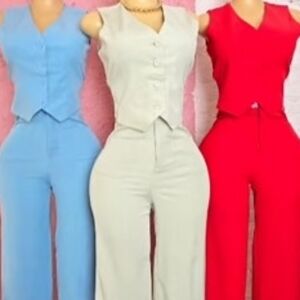 Stylish Women's Jumpsuit Set - Red, Blue, Cream